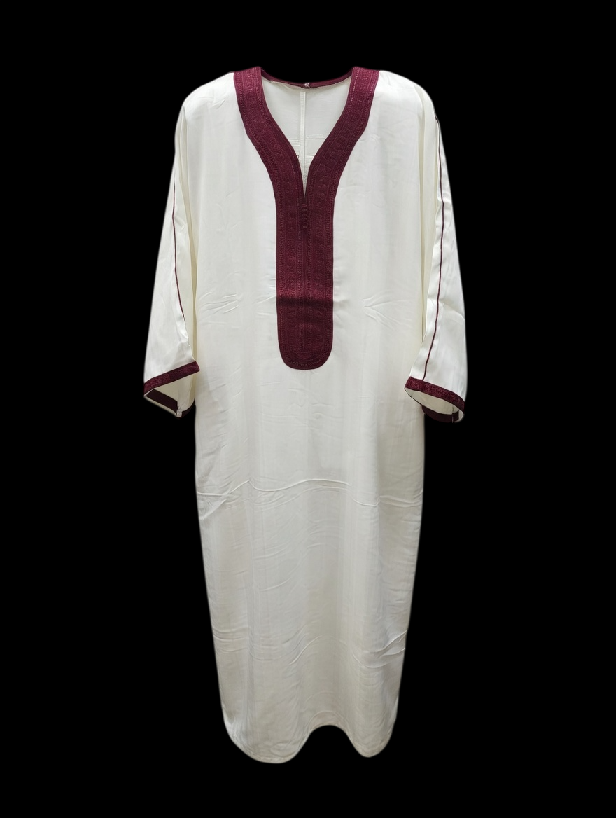 White & Maroon Moroccan Thobe